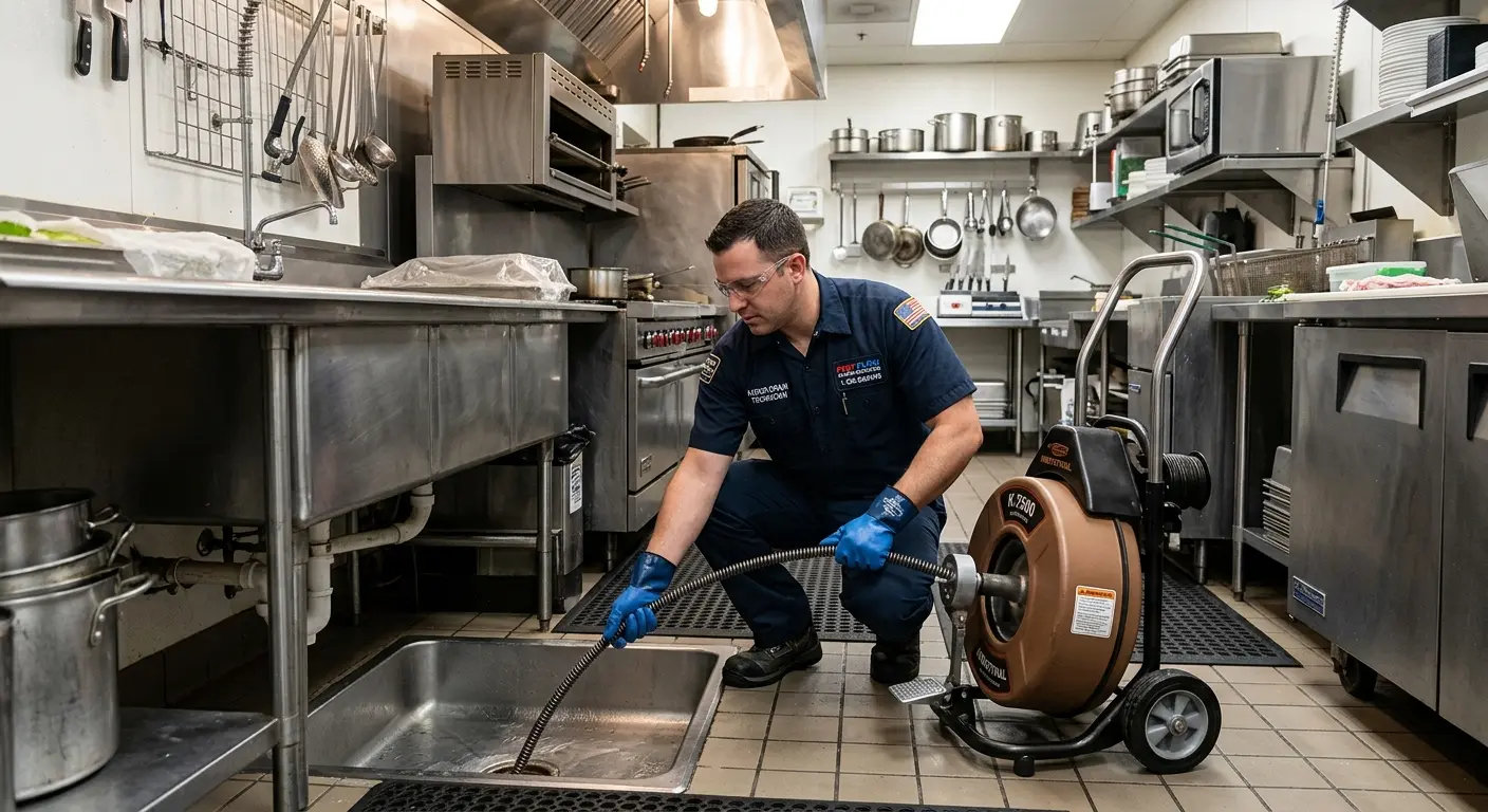 Commercial drain cleaning service in a restaurant kitchen in Corbin