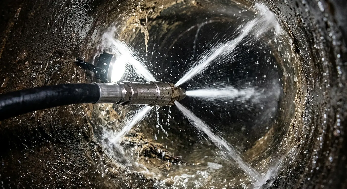High-pressure hydro jetting nozzle cleaning sewer pipe for Storm Drain Cleaning in Corbin